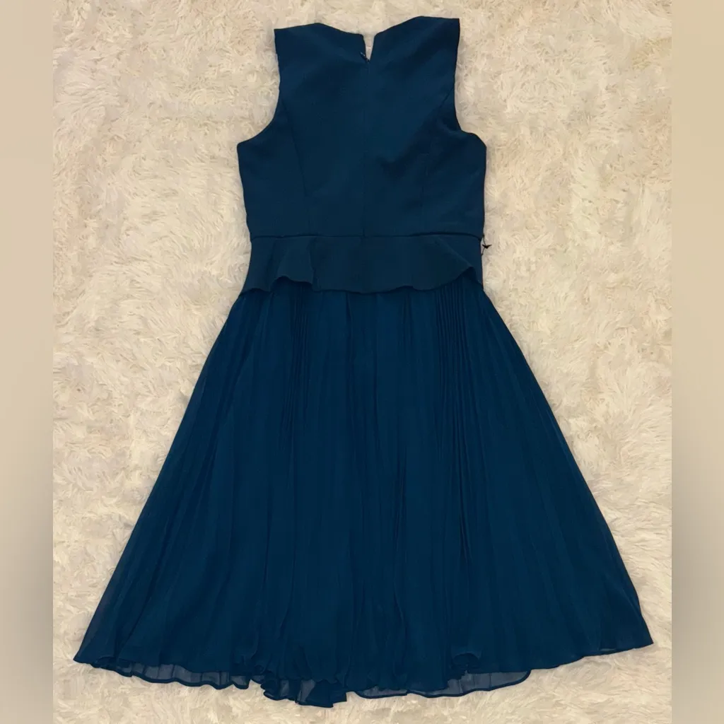NWOT Kay Unger Orella Pleated vest Midi Ink Teal Dress sz 4 - Image 7