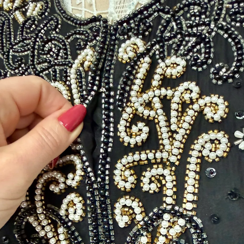 Vintage Night Vogue Black Beaded Embellished Cropped Silk Jacket Size Medium - Image 9