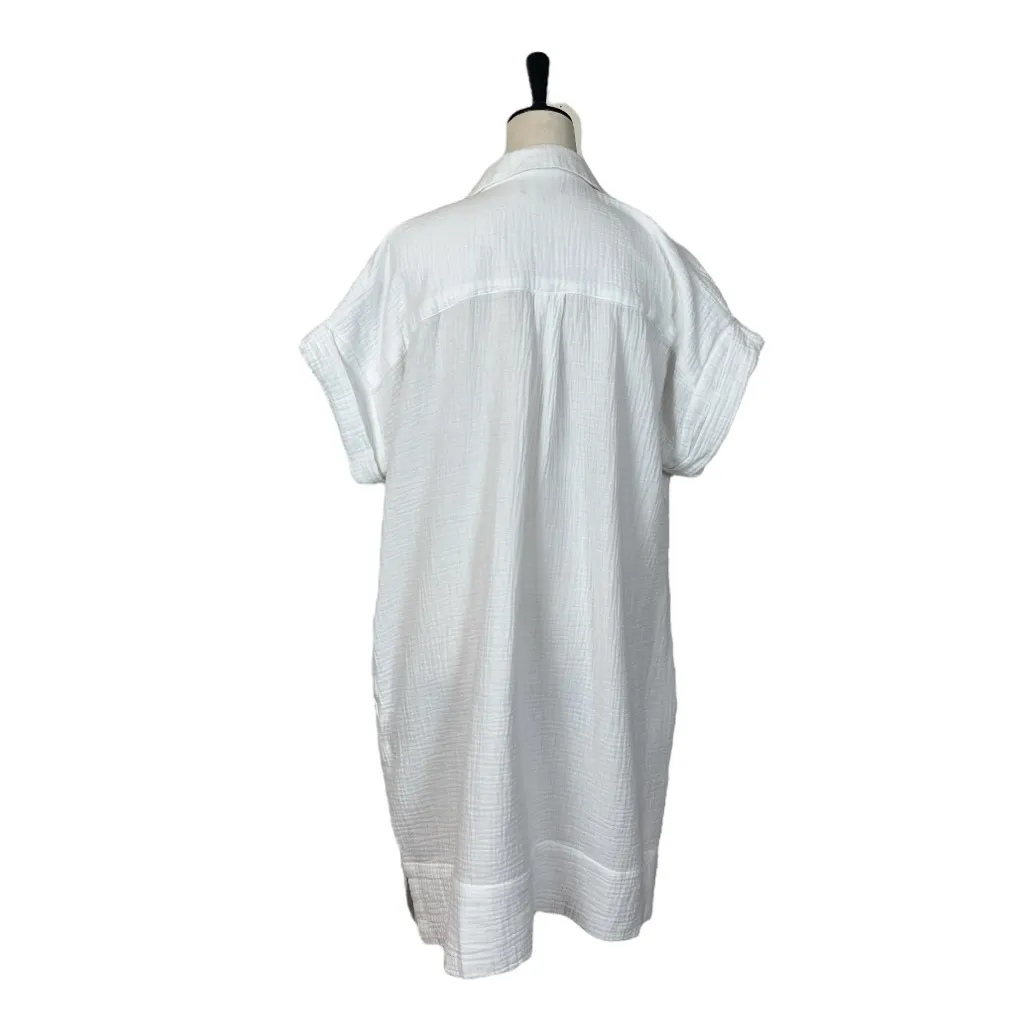 J. Crew Dress Collared V-neck Shirtdress Cuffed White Soft Gauze Women’s Size XL - Image 4