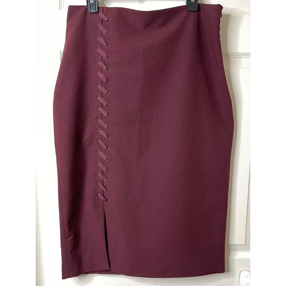 Worthington Lace-Up High Waist Midi Pencil Skirt (Wine) - 14 - Image 4