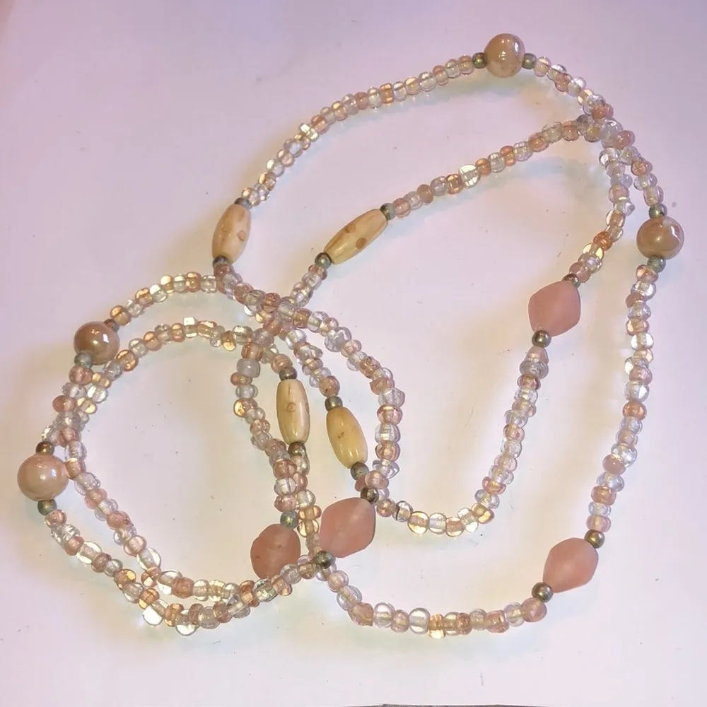 Vintage Transparent Pale Pink & Carved Beaded Boho Necklace - Image 3