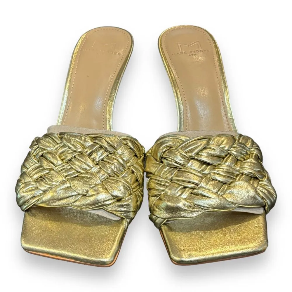 Marc Fisher Women Draya Slide Sandals Heeled Gold Leather Sz 6M - Image 2
