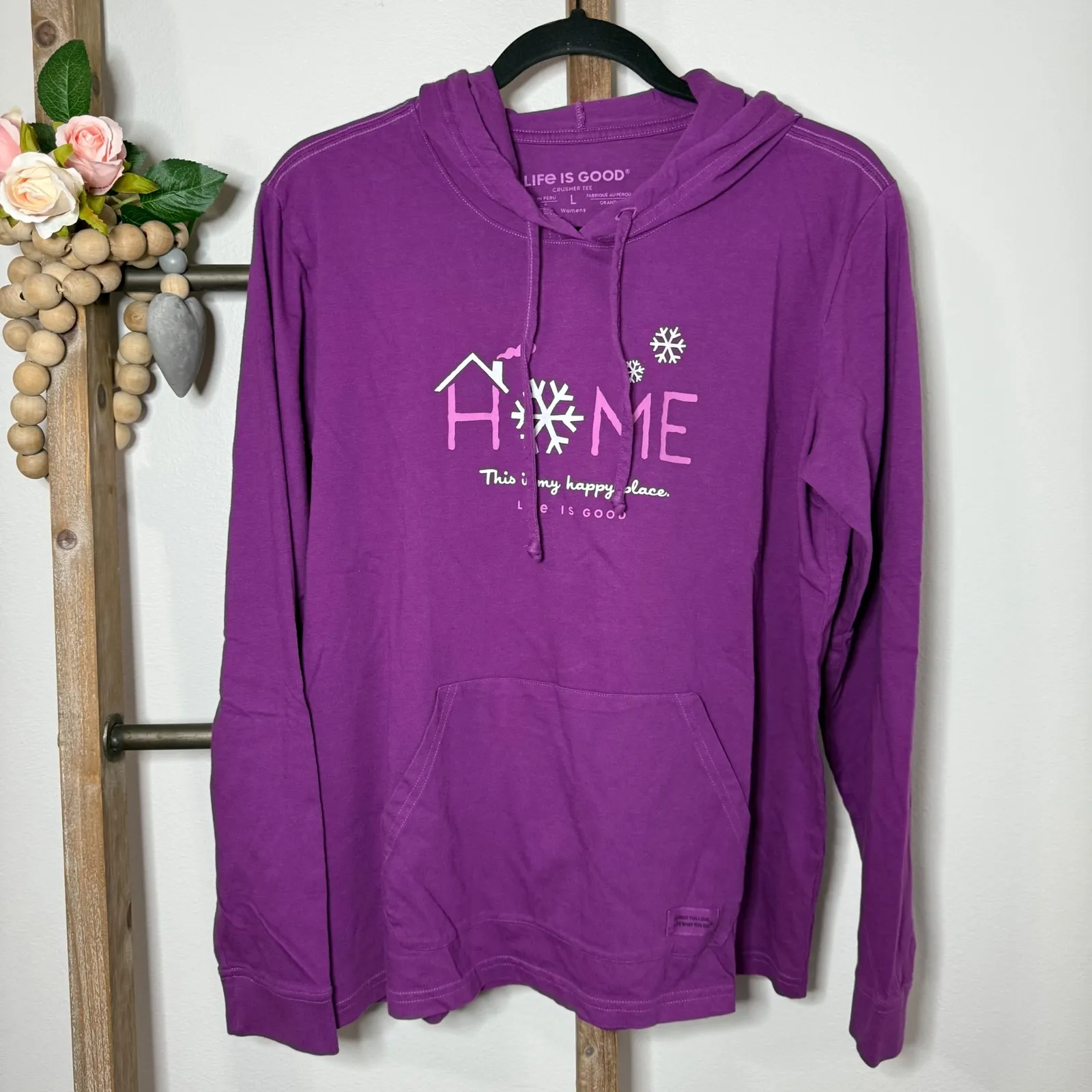 Life Is Good Womens Crusher Long Sleeve Hoodie Purple Home Graphic Size Large - Image 2