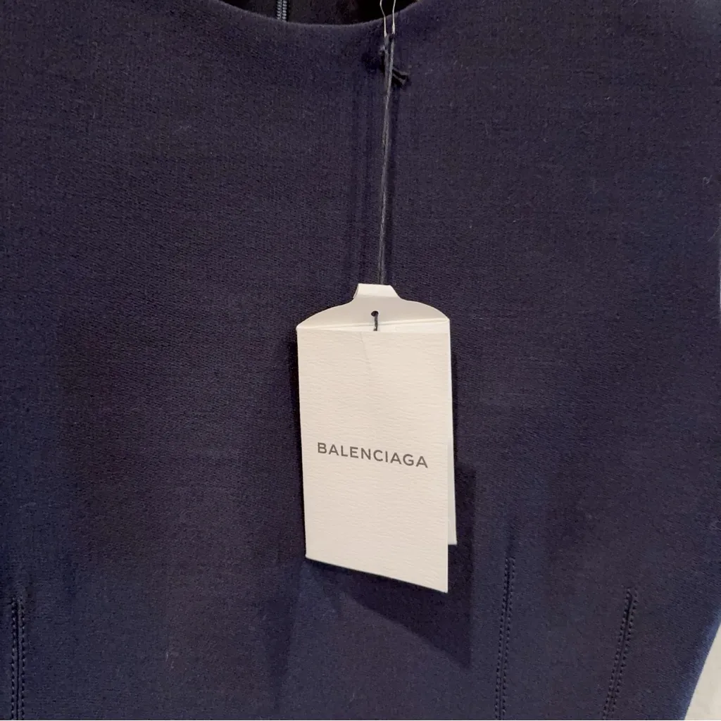 Balenciaga Navy with Ultraviolet Virgin Wool Blend Sleeveless Midi Dress US6 NWT - Image 6