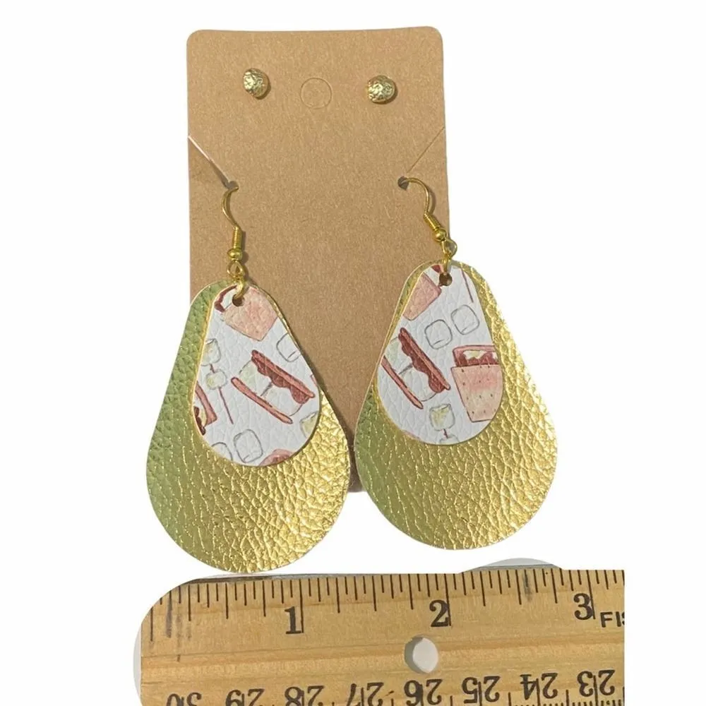 Statement Earrings Set S’mores Gold‎ Dangle Slip On Earrings Round Gold Studs - Image 2