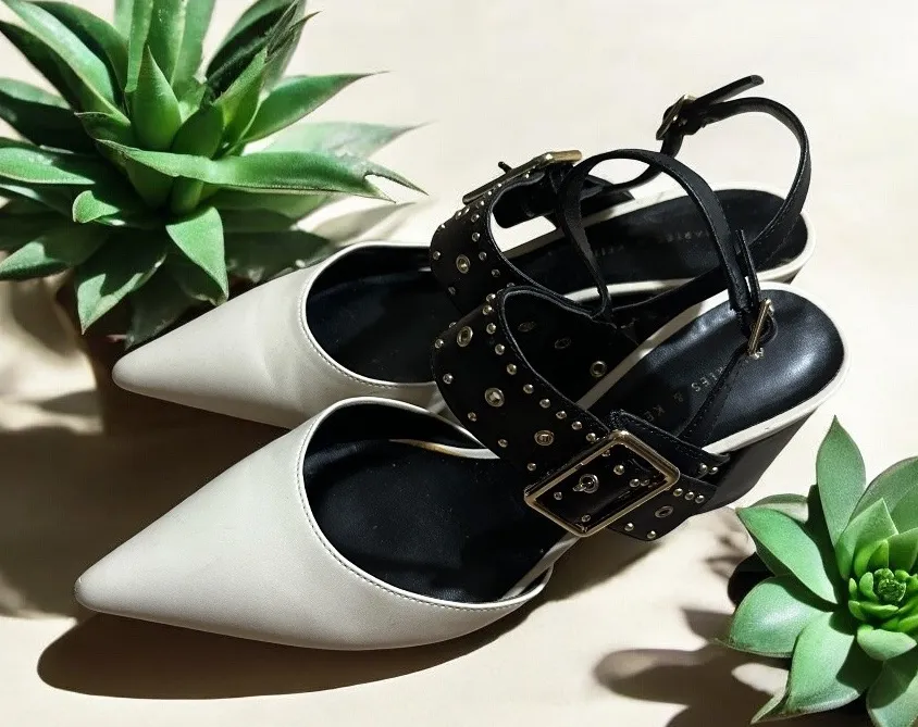 Charles & Keith Pointed Slingback Heel Studded Ankle Strap Party Pumps 6 / 36 - Image 1