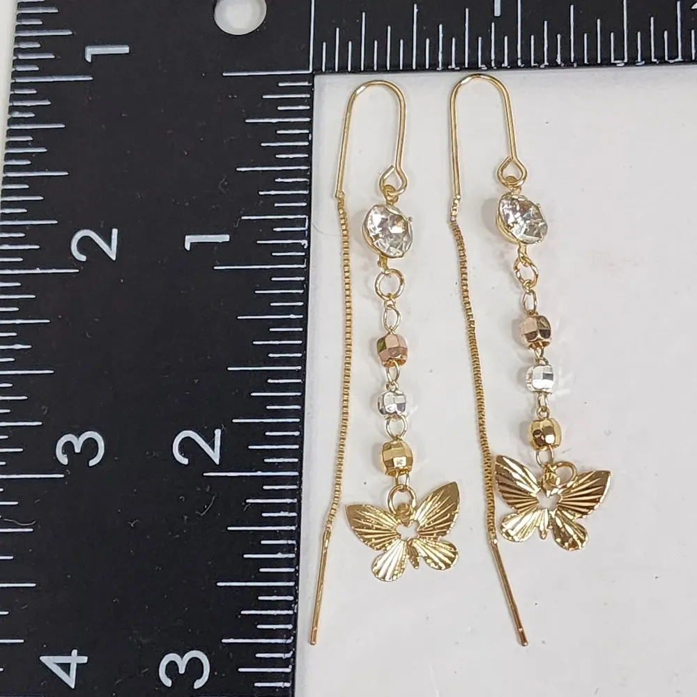 Gold Filled Threader Earrings Dangle Butterfly with Zirconia - Image 7