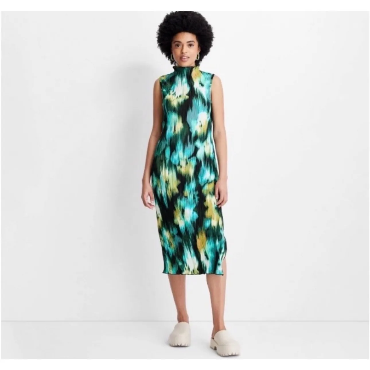 Future Collective Gabriella Karefa Johnson Pleated Mock Neck Midi Dress Size L Black Size L - Image 2