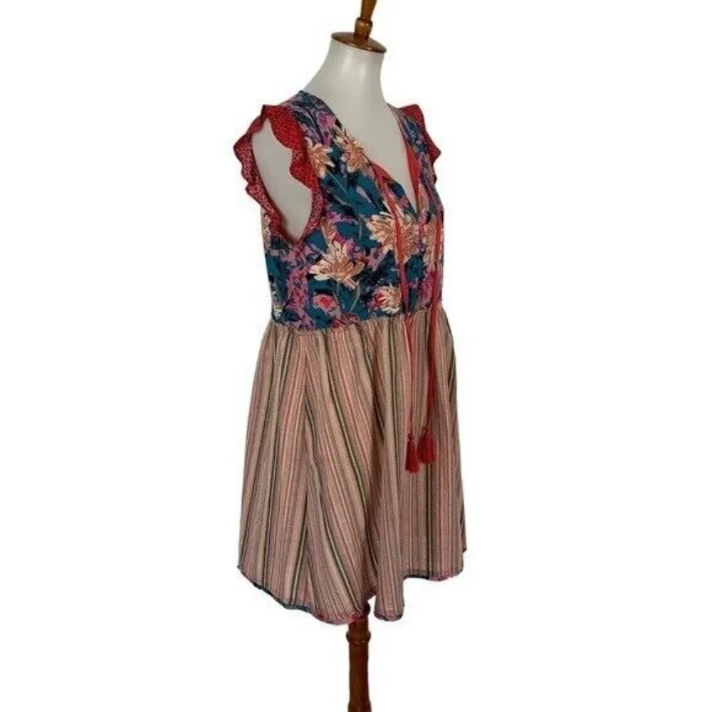 Mystree Boho Floral Stripe Tassel Dress Mixed Print Festival Style‎ Medium - Image 4