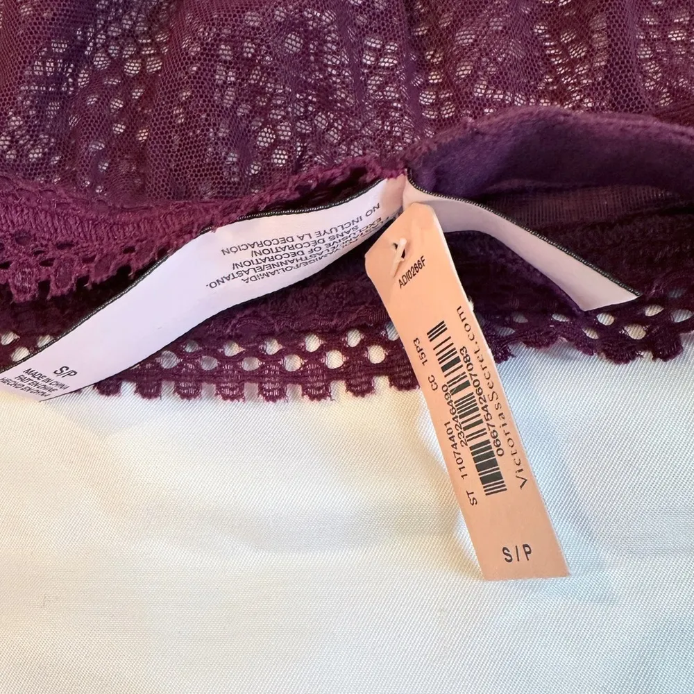 NWT  Taylor Hill High Neck Sheer Lace Bralette - Burgundy - S - Image 7