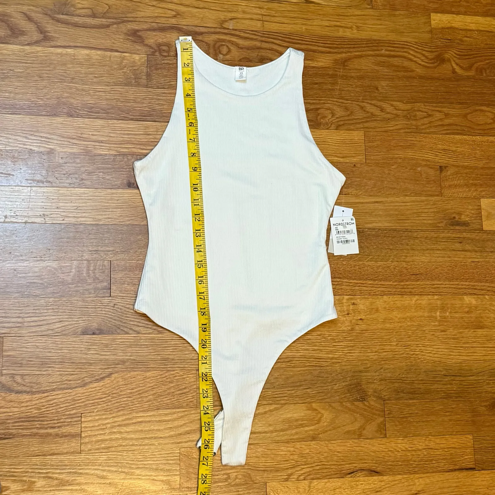 BP Women’s XS White Ivory Tofu Ribbed Nylon Sleeveless Bodysuit Tank Stretch New - Image 4