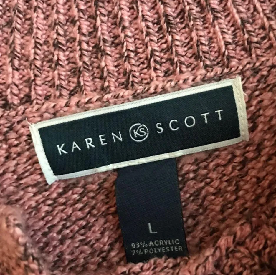 VINTAGE PINK PEARL BUTTON TURTLE NECK KNIT SWEATER Size L - Image 3