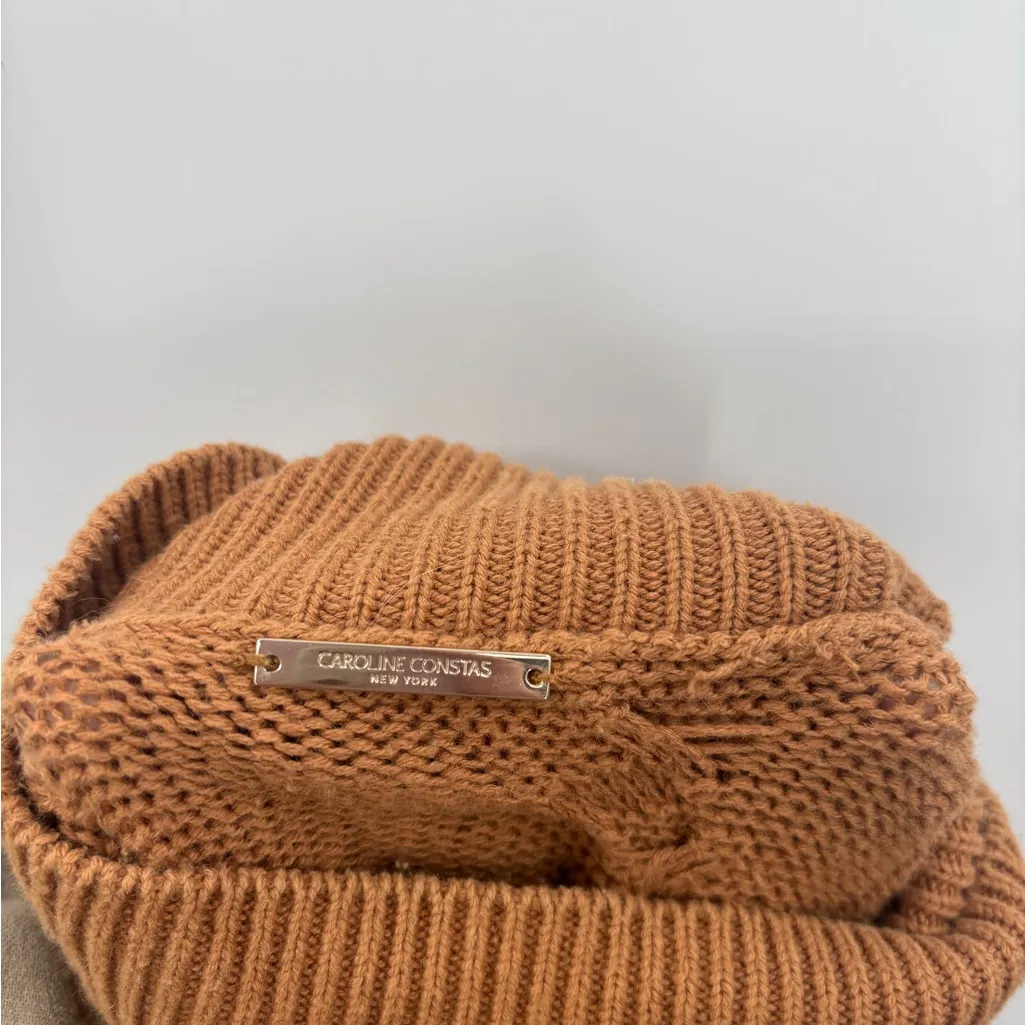 Caroline Constas Cable Knit Wool Sweater Dress in Camel Tan Size XS - Image 4