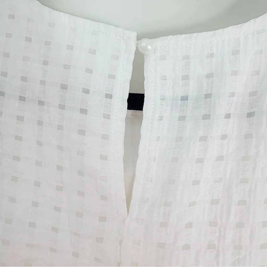 White Sleeveless Checked Sun Dress Large - Image 4