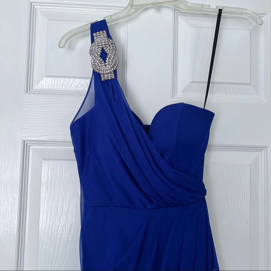 XSCAPE formal dress sapphire blue one shoulder wedding prom size 2 - Image 11