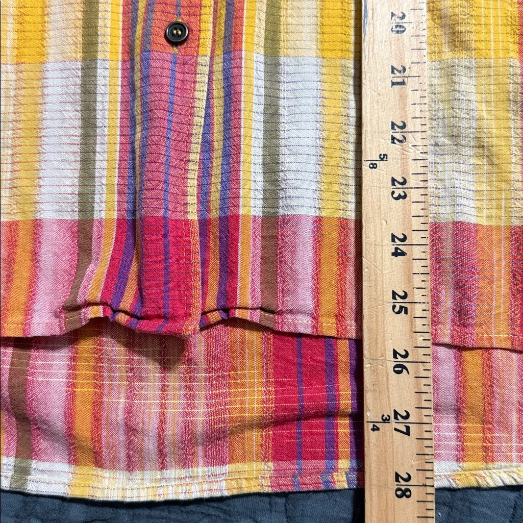 Vintage Liz Sport women's size large orange plaid short sleeve button front top - Image 3