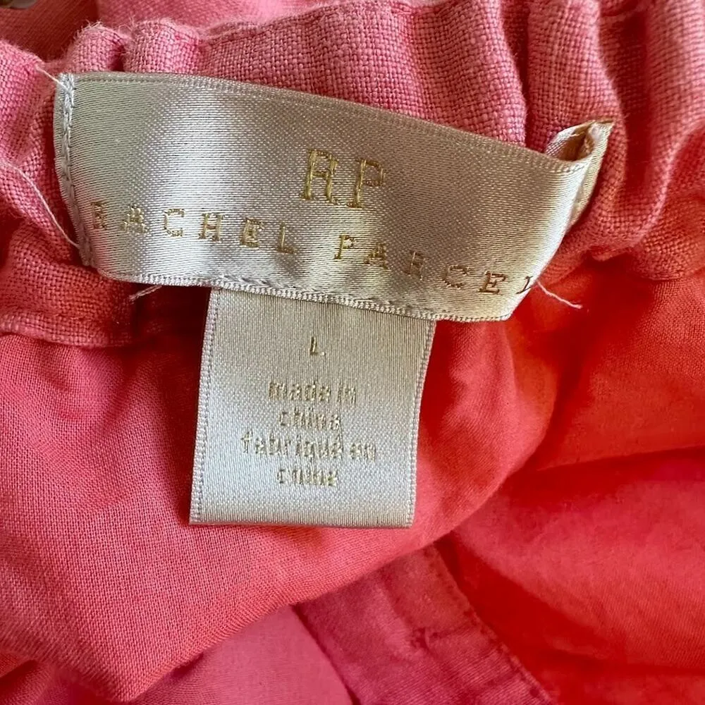 Rachel Parcel Linen Coral Pink Eyelet Button Midi Skirt Large Beachy Romantic - Image 6