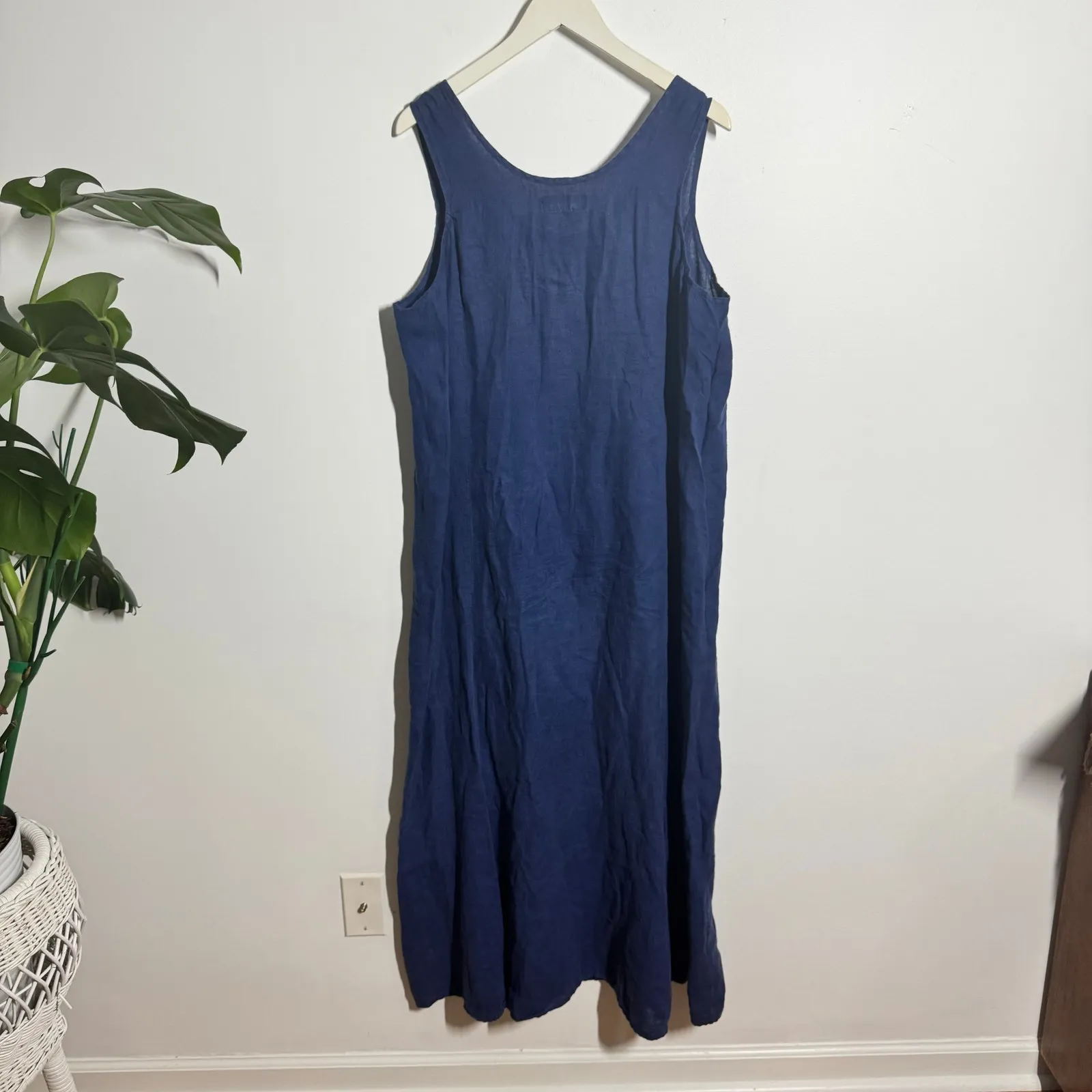 Flax Dress Women M Blue 100% Linen Lagenlook Coastal Grandma Minimal Modest - Image 2