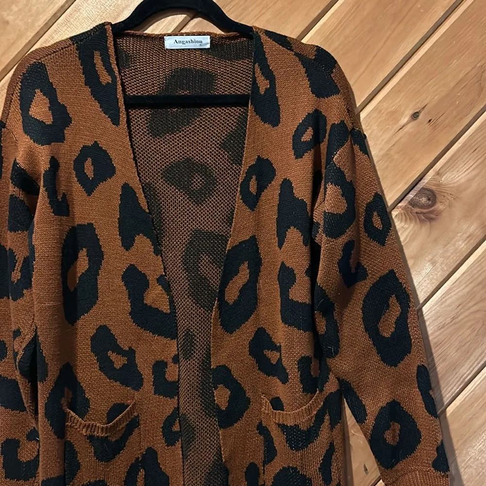 Leopard black & brown loose fit long outerwear sweater - Image 7