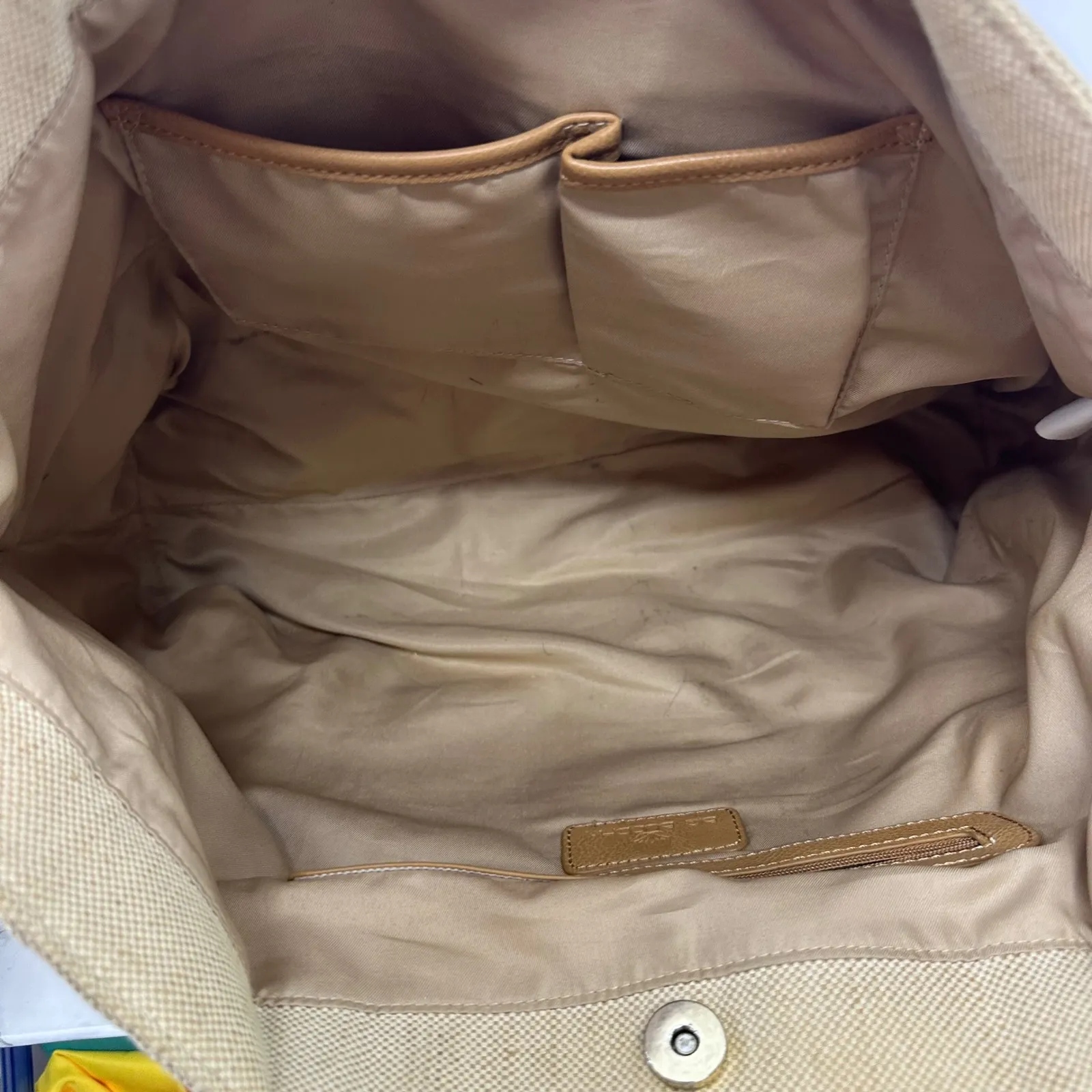 Big Buddha Beige Canvas Faux Leather Tote Bag with Tassel - Image 6