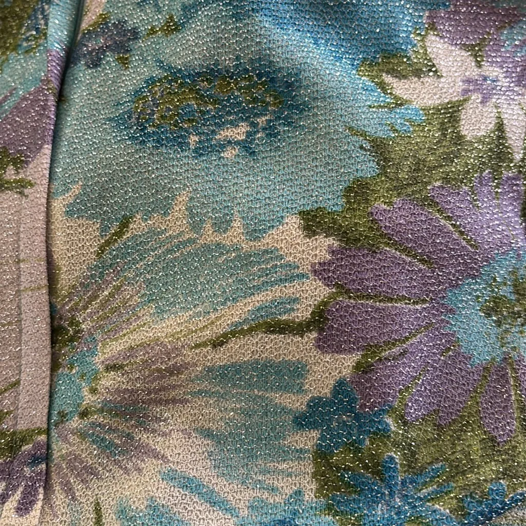 Handmade 70’s Floral Midi Length Dress by Sz 10 Empire Waist Sparkle Sleeveless - Image 6