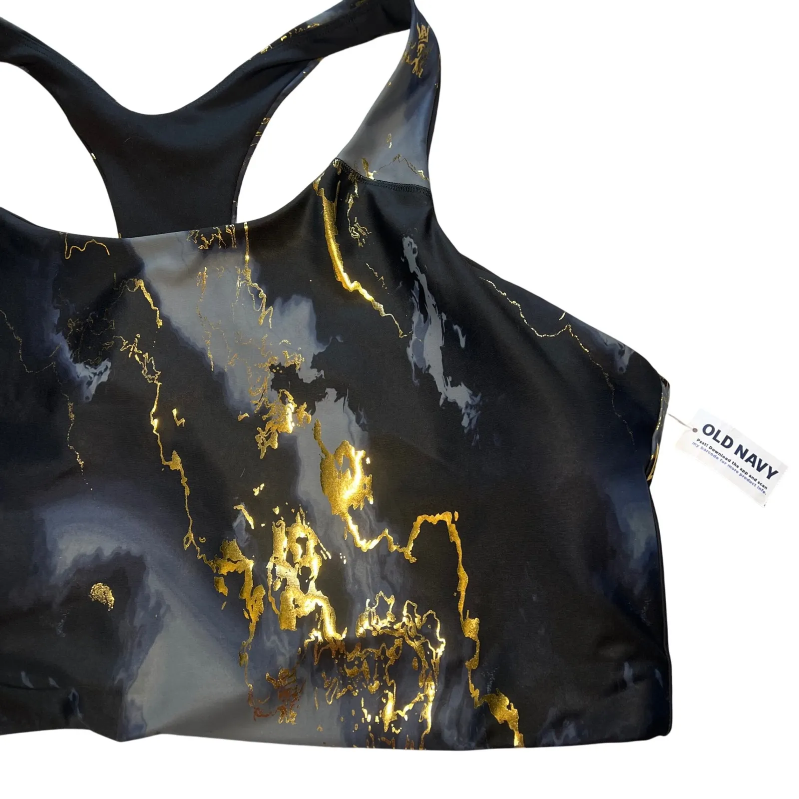Old Navy Active Black Marble Gold Powersoft Medium‎ Support Sports Bra Womens 4X - Image 3