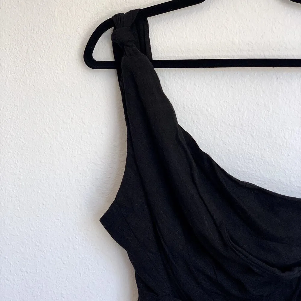 NWT Here Come the Sun One Shoulder Linen Blend Mini Dress in Black - Image 3