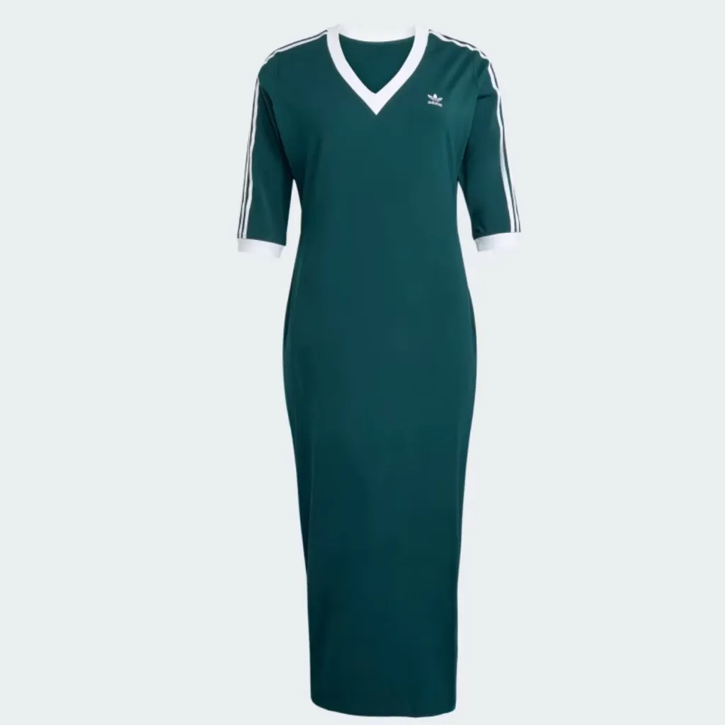 NWT ADICOLOR CLASSICS 3-STRIPES V-NECK MAXI DRESS SZ-4X In Aurora Ivy / White - Image 8