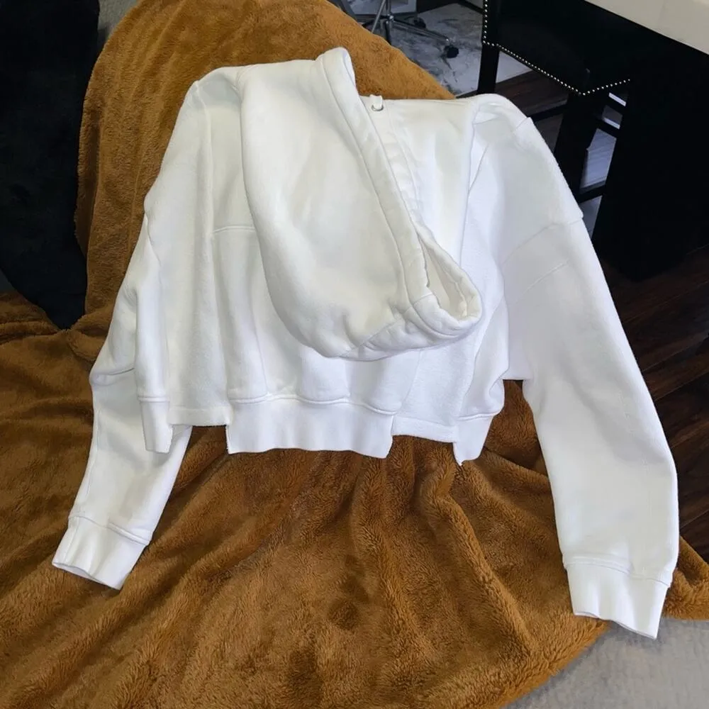 T by Alexander Wang Fleece Paneled Printed Cropped Sweatshirt + Sweatpants Set White Size 2 - Image 11