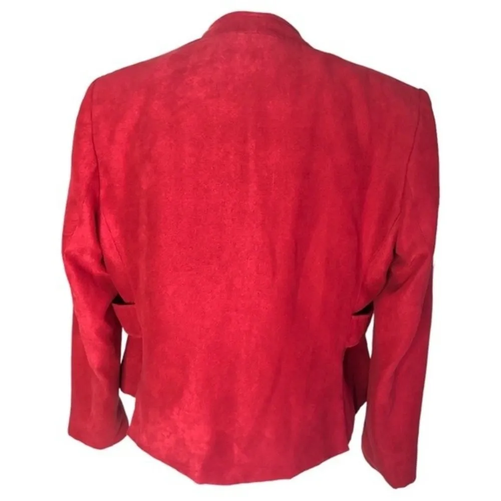 Dressbarn Petite Vintage Red Open Front Suede Blazer - Image 100