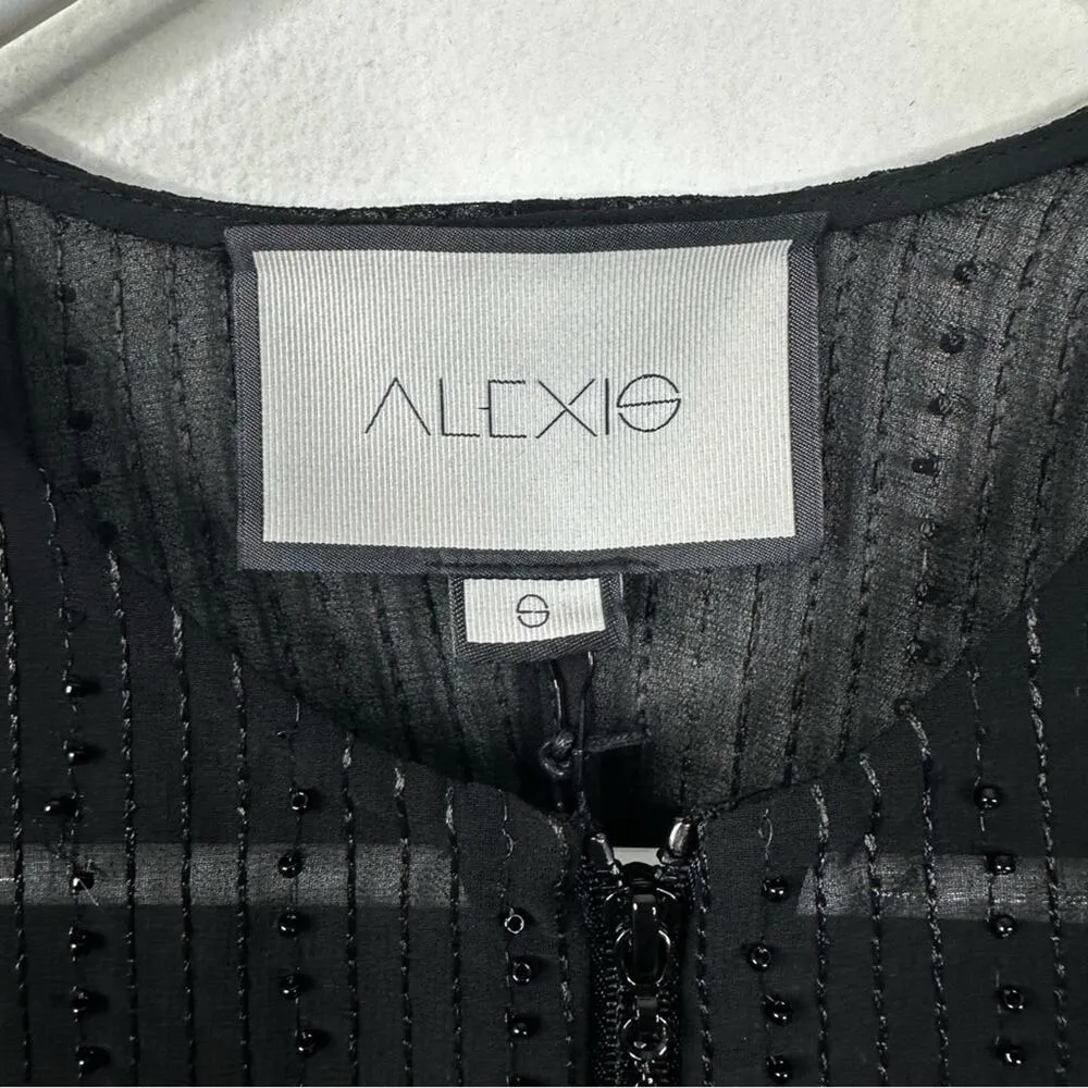 NEW Alexis Rochelle Robe Black Beaded Semi-Sheer Midi Dress Women's Size Small - Image 6