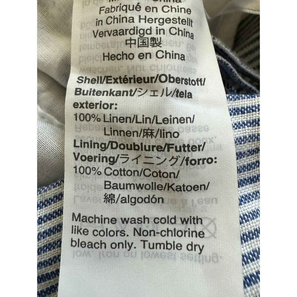 J. Crew 100% LINEN Women’s Blue White Striped Wide Leg Jumpsuit Preppy Size 0 - Image 14