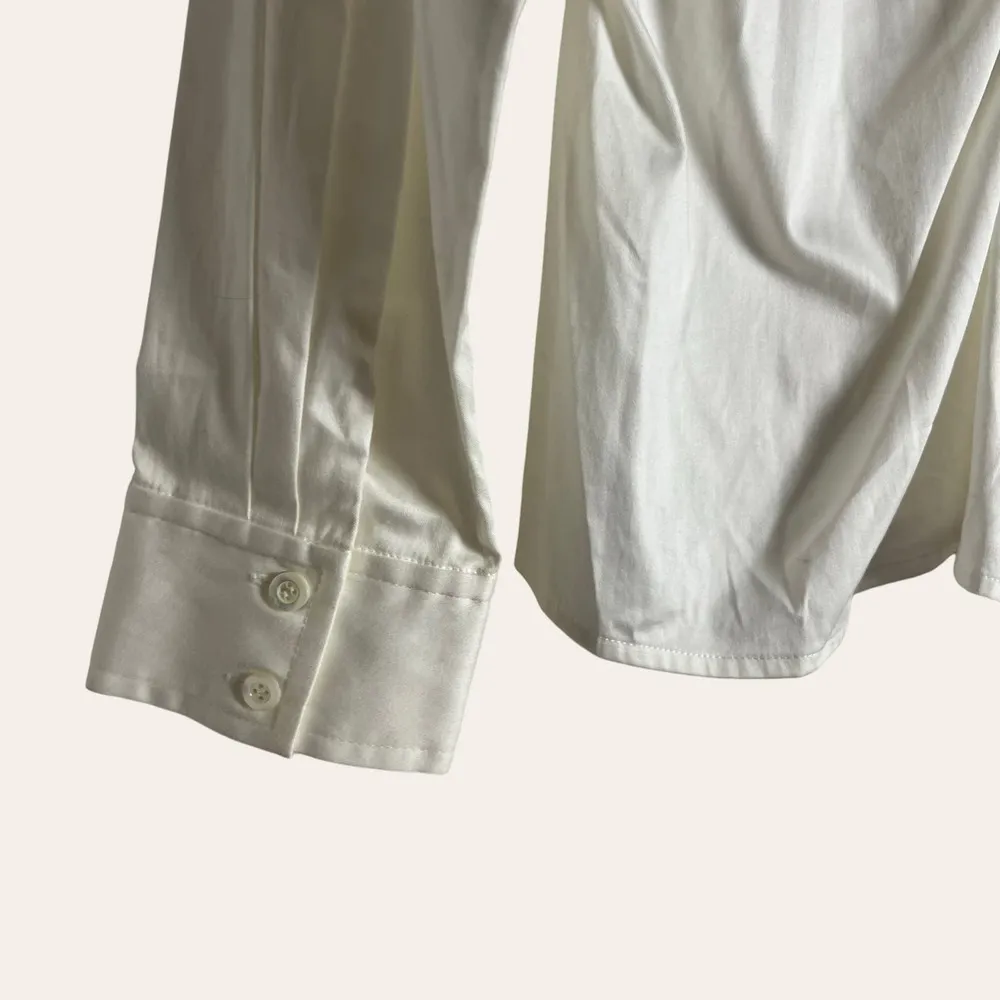 Etcetera Solid White Gathered V-Neck Long Sleeve Collared Blouse Shirt Size 16 - Image 11