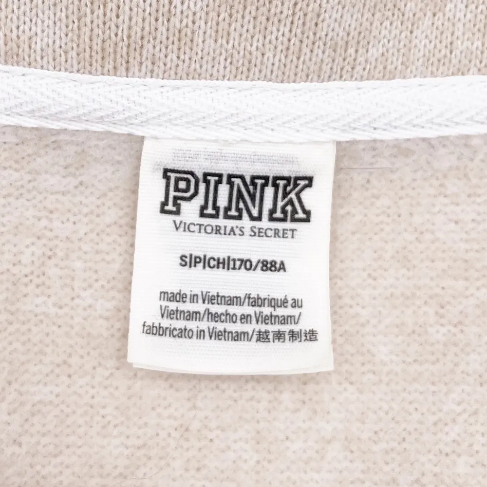 PINK Victoria's Secret Sweater Knit Cropped Half-Zip Sweatshirt Tan White Small - Image 7