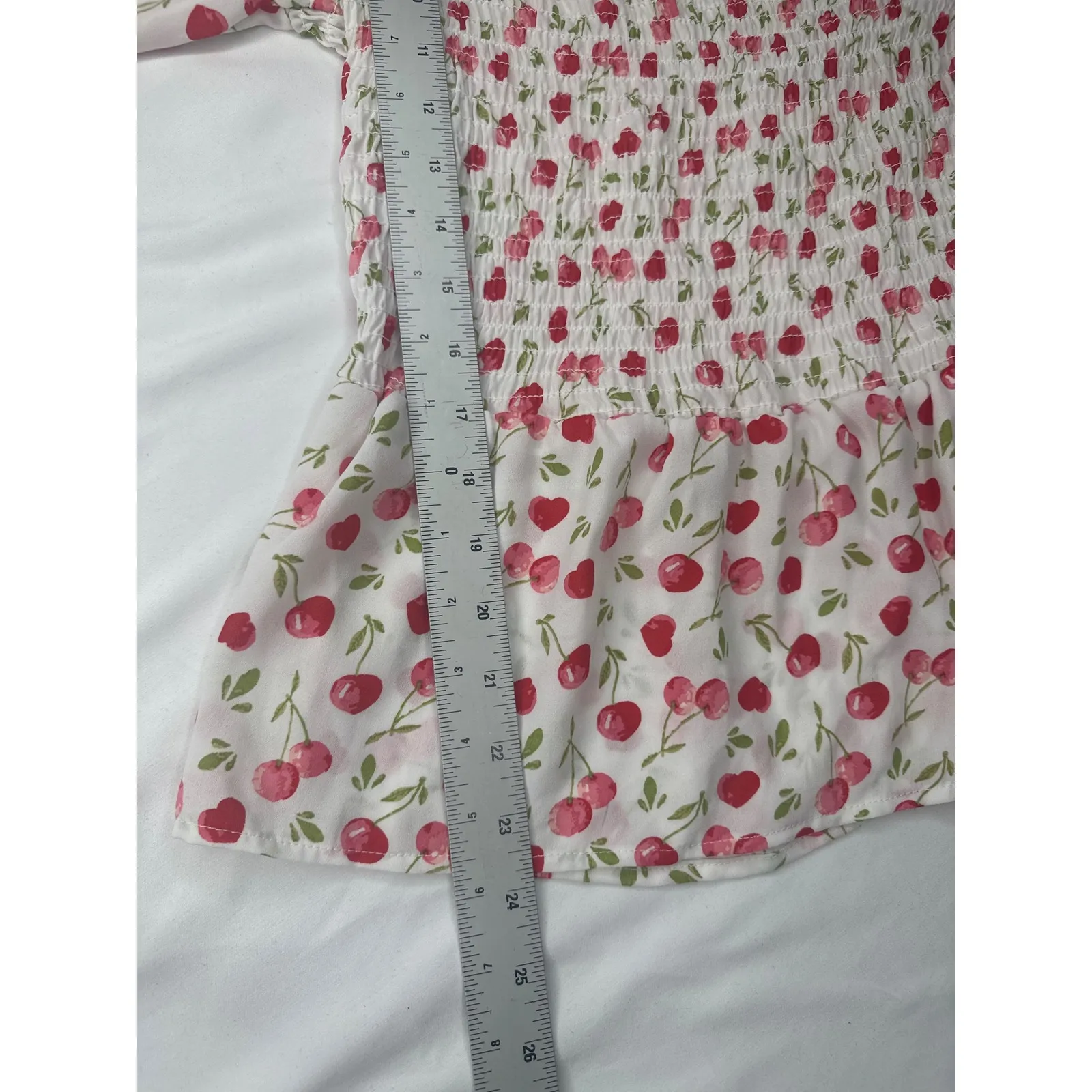 NY&C‎ Cherry Print Smocked Peplum Top Square Neck Long Sleeve Blouse XL - Image 7