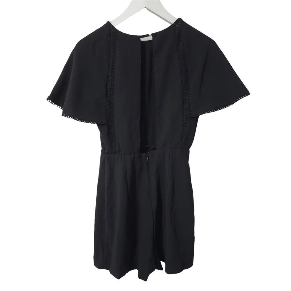 Zara Womens Crepe Romper‎ Playsuit Crochet Trim Size S Open Back Chic Party - Image 2