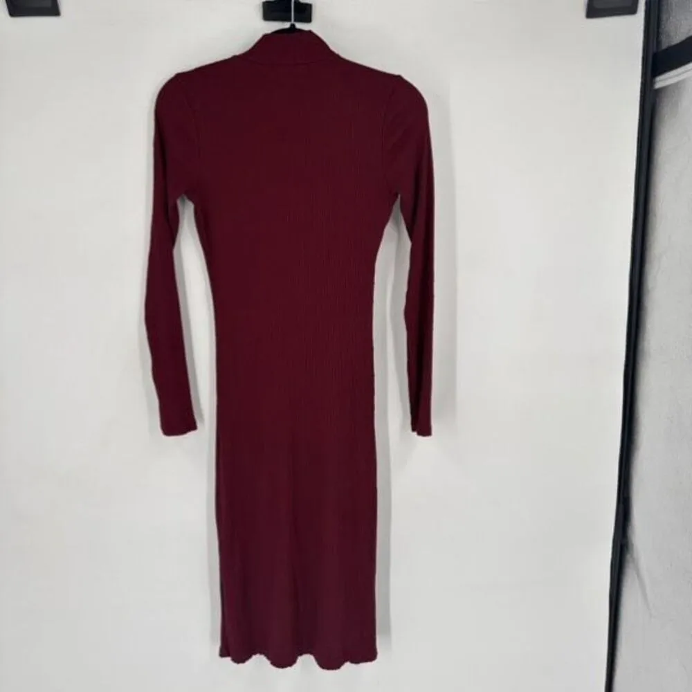 Billie the Label Estelle Turtleneck‎ Ribbed Midi Dress Bordeaux Red Medium - Image 4