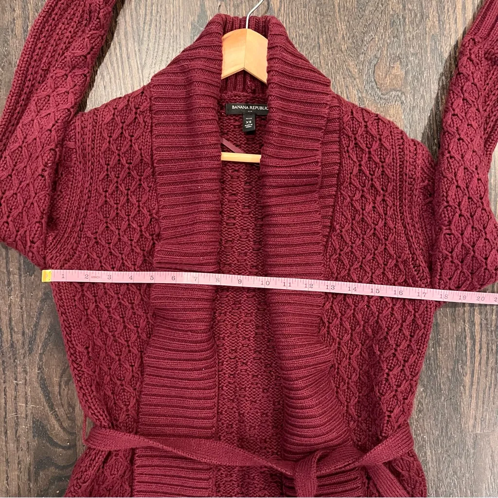Banana Republic Maroon Textured Belted Cable XS Cardigan - Image 7