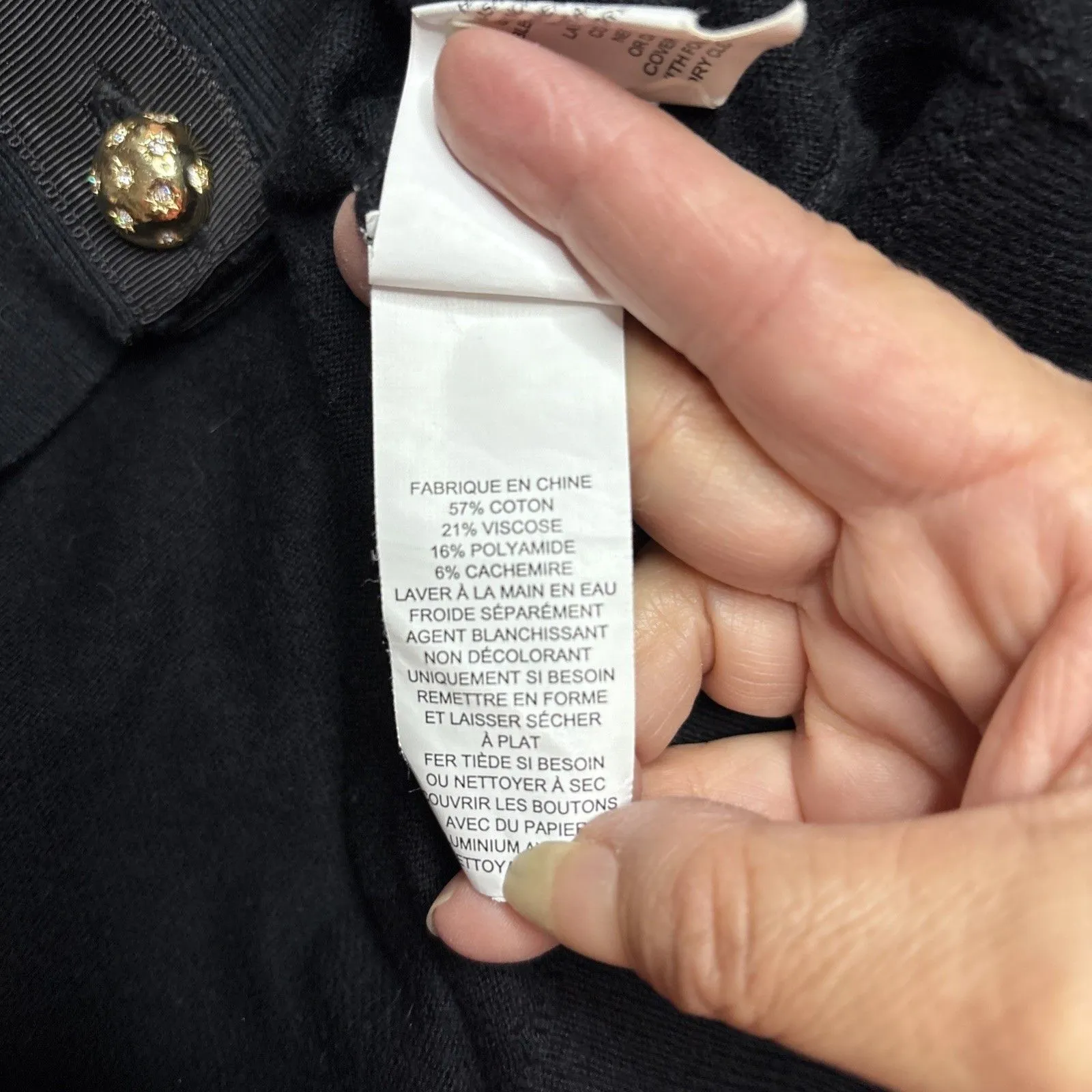 Kate Spade Black Long Sleeve Top with Ribbon Buttons 19" Length Size L - Image 11