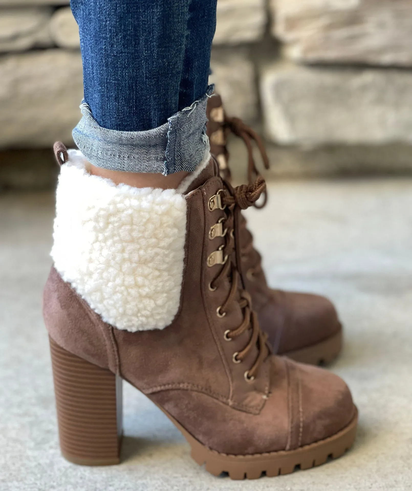 Tan Sherpa Lug Sole Ankle Bootie  - Image 5