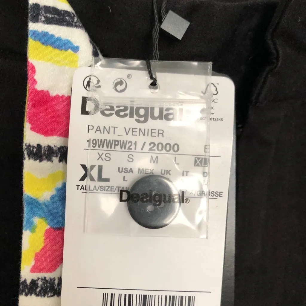 Desigual Venier XL Black Pants Unisex Cotton Polyester Colorful Drawstrings NWT - Image 8