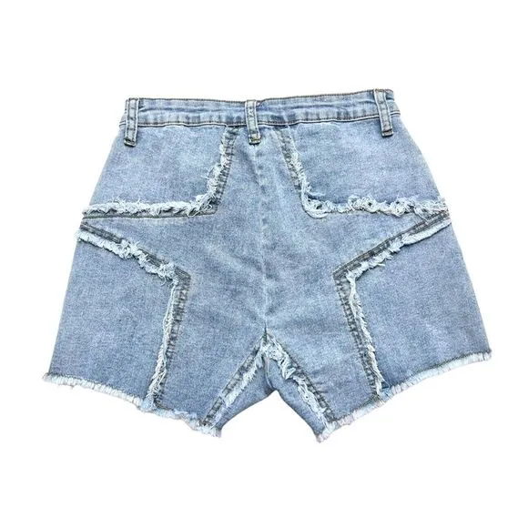 🔃Star Stitch Trim Raw Hem Denim Shorts - Image 2