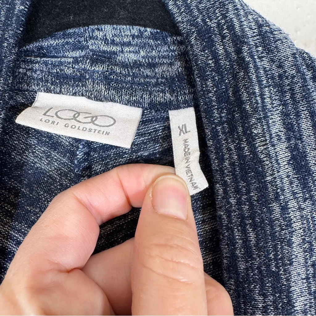 Logo Lori Goldstein Blue Open Front Cardigan Sweater Womens XL Duster Pockets - Image 9