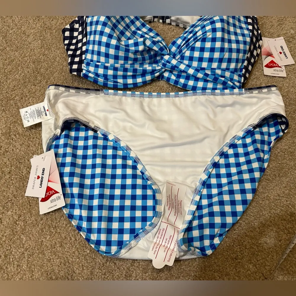 NWT Draper James x Lands' End Blue Gingham Swim Set Size 14 - Image 9