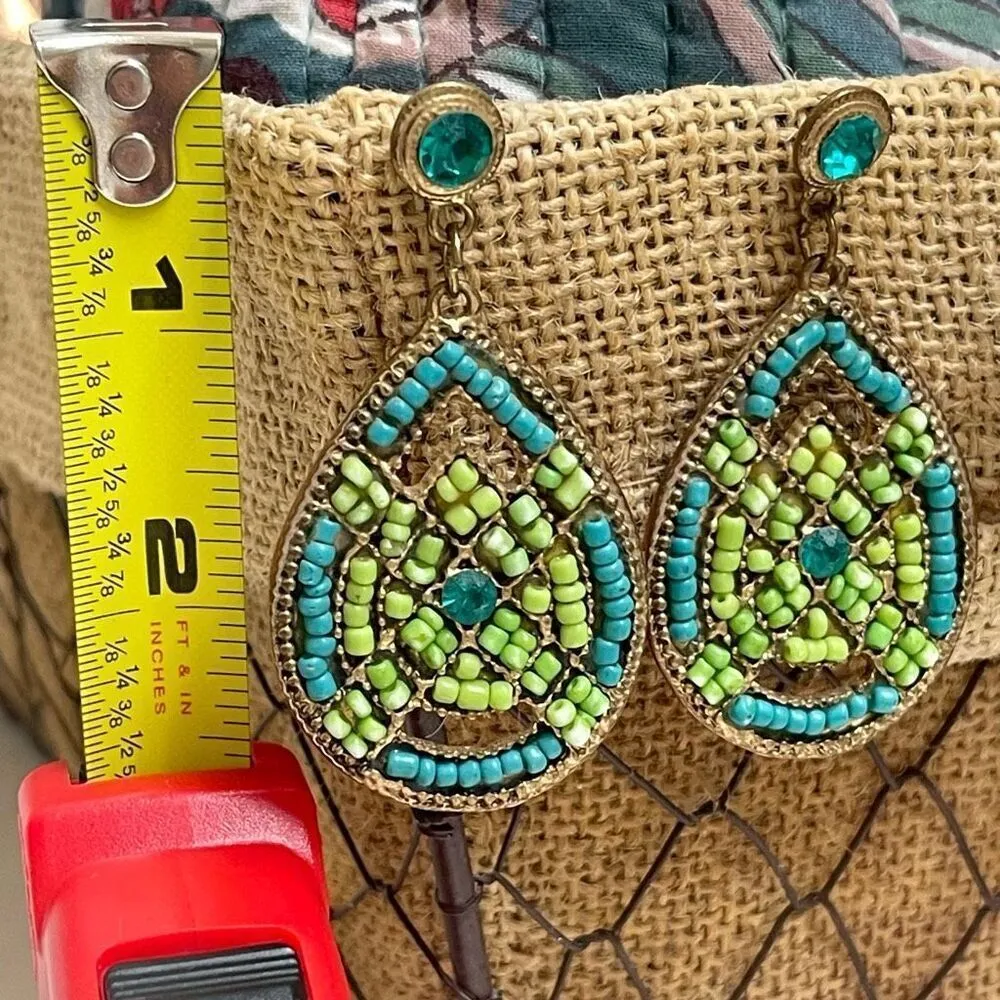 VINTAGE Dangle Seed Bead & Rhinestone Pool Green - Image 2