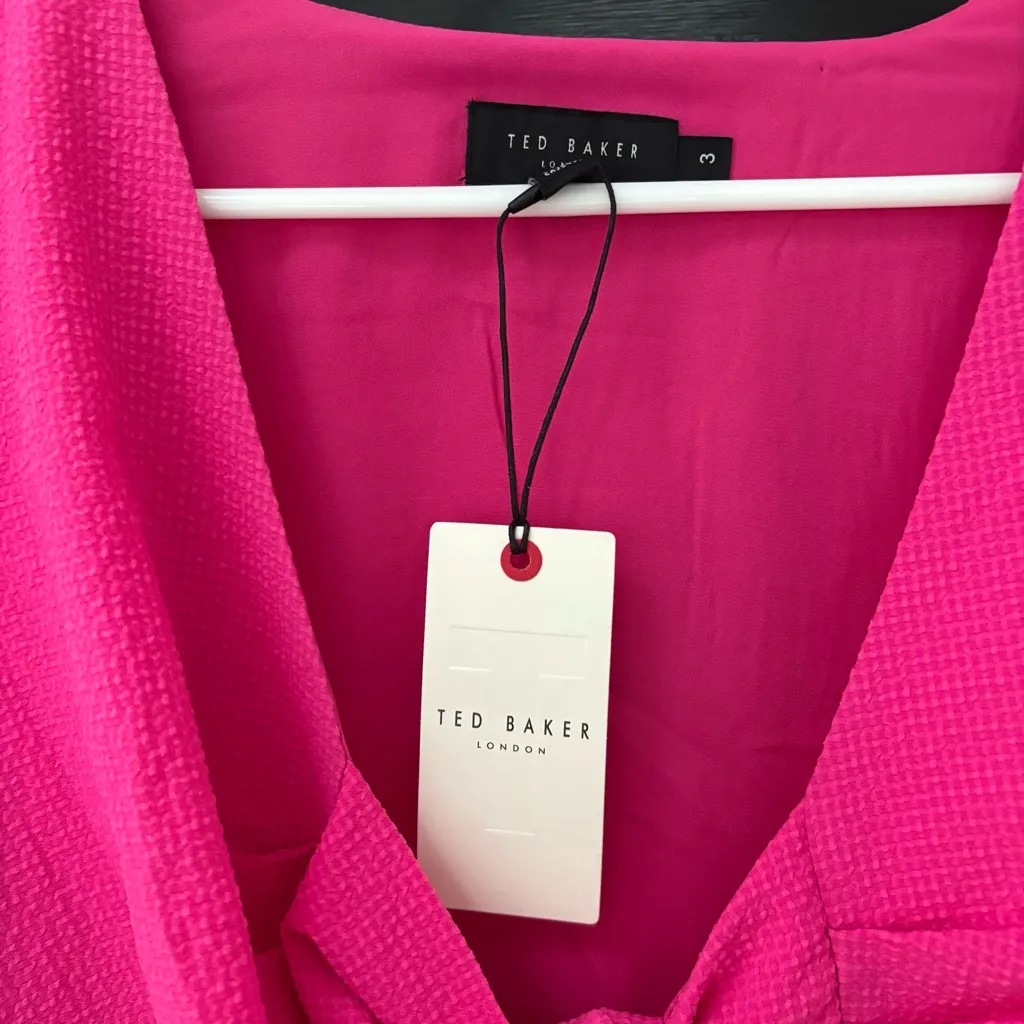 Ted Baker Dress Womens Size 3 Seersucker Tie Front Mini Dress Hot Pink NEW W TAG - Image 3