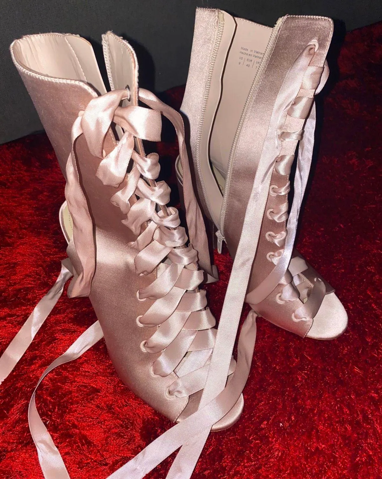 ALDO  Satin Ribbon Lace Up Heels Pink 9 - Image 5