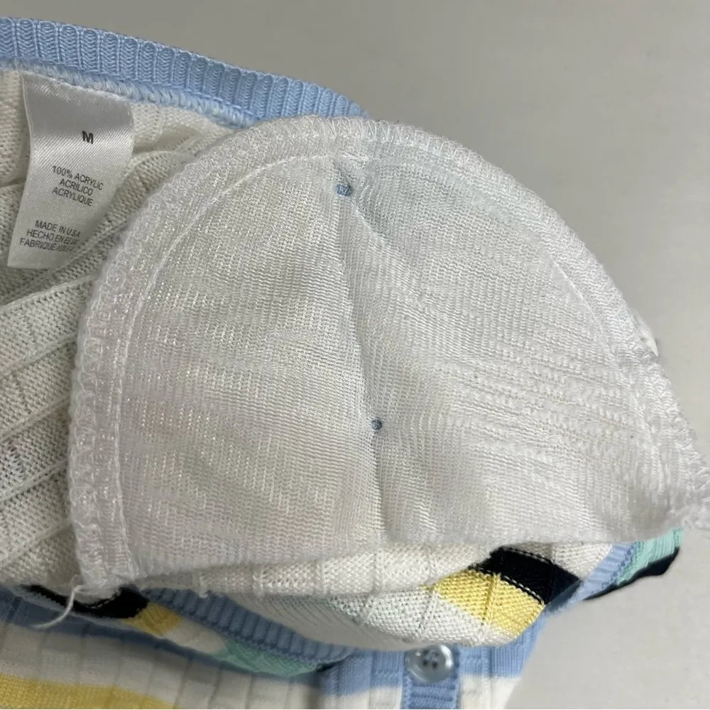 Cherokee Women's m Short Sleeve striped Sweater button down Blue yellow White - Image 8