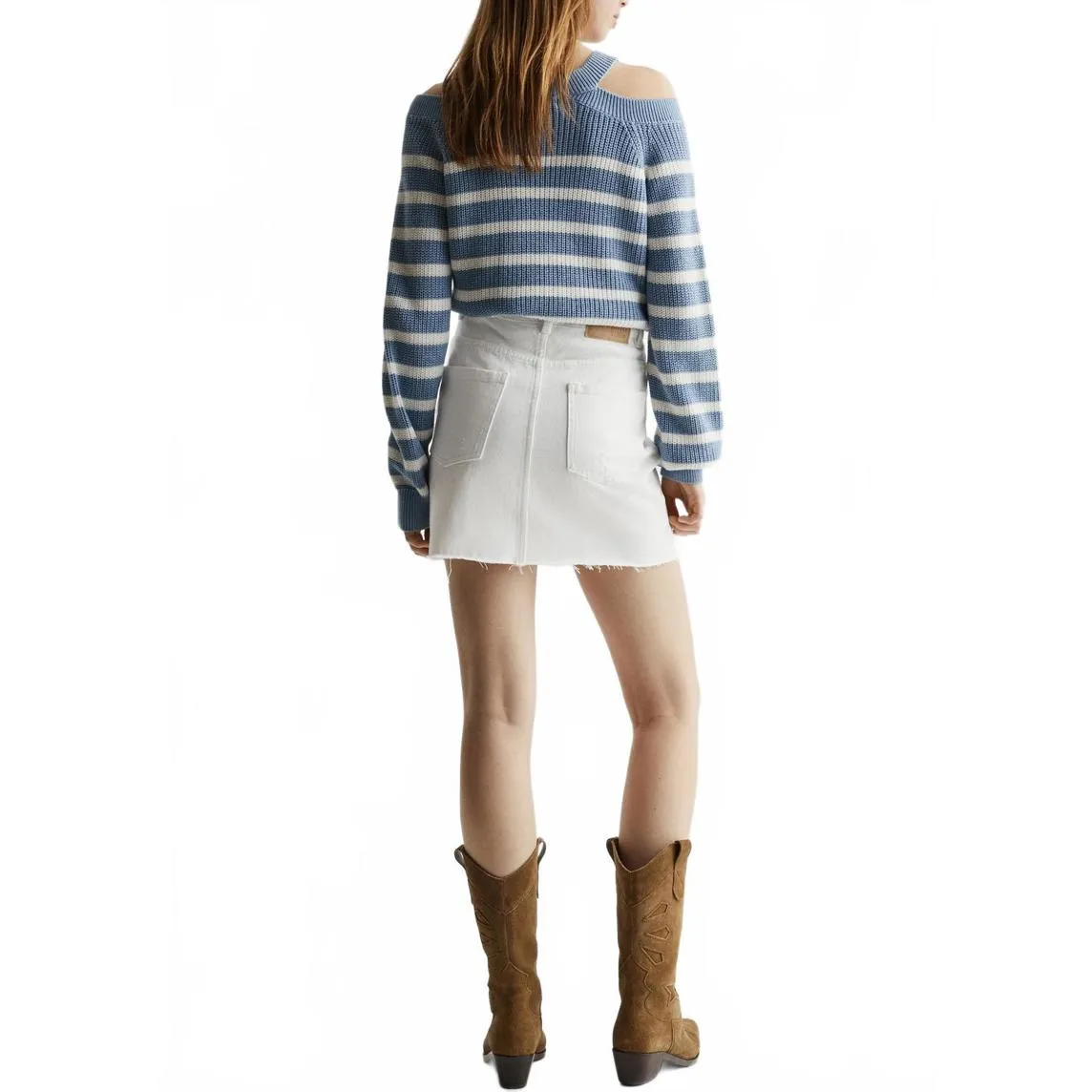 Mango Frayed Hem White Denim Mini Skirt NWT Teen's Large - Image 2