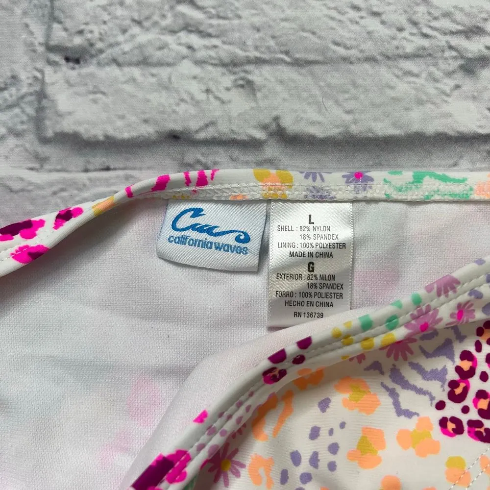 California Waves Juniors Hipster Scoop Bikini Bottoms Multi Neon White L New - Image 3